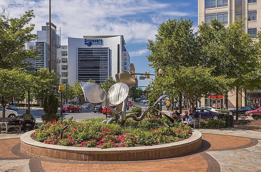 Sculpture and garden in downtown Silver Spring.