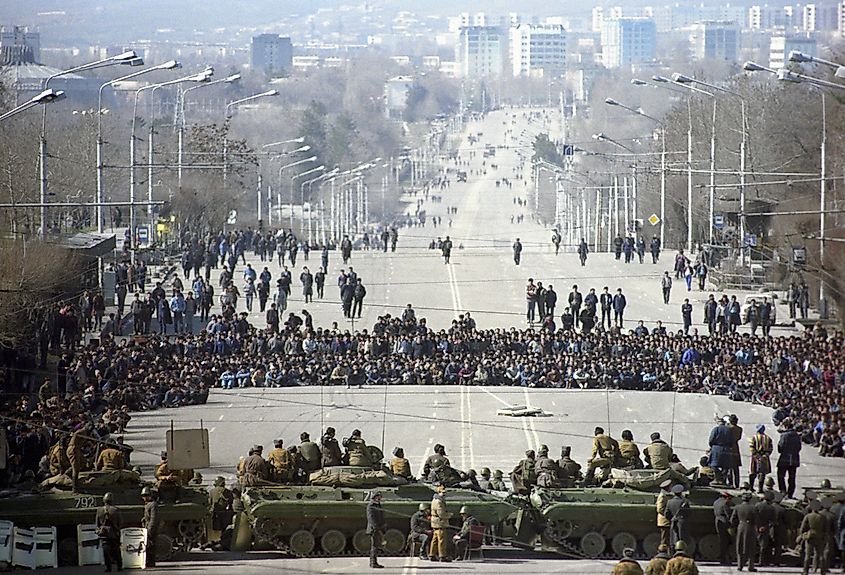 Tajik nationalist protesters squared off against the Soviet Army in Dushanbe