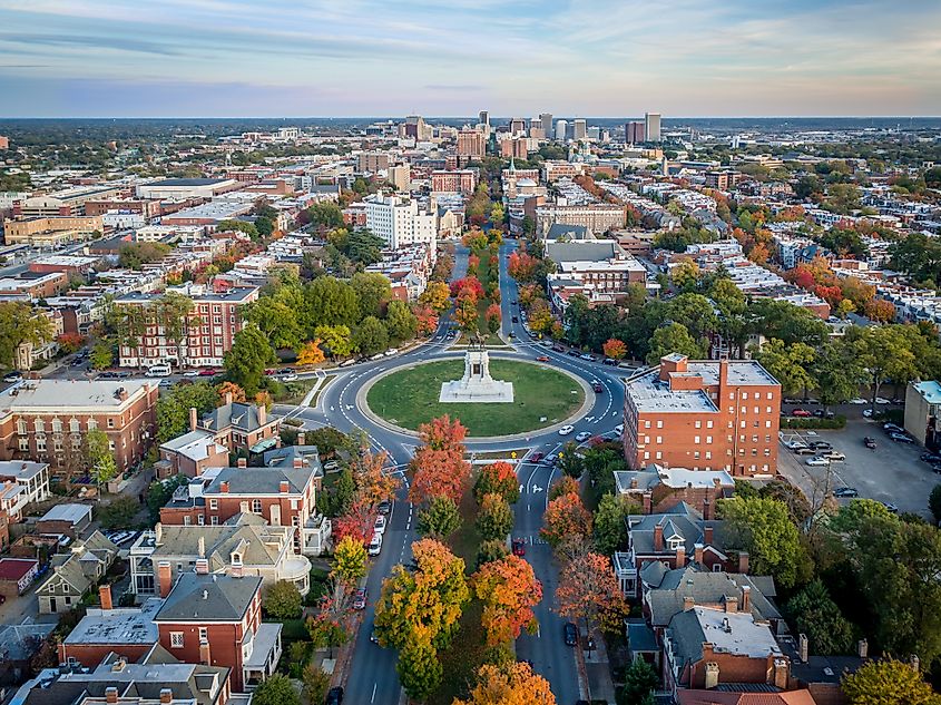 Fall over Monument Avenue in Richmond, Virginia