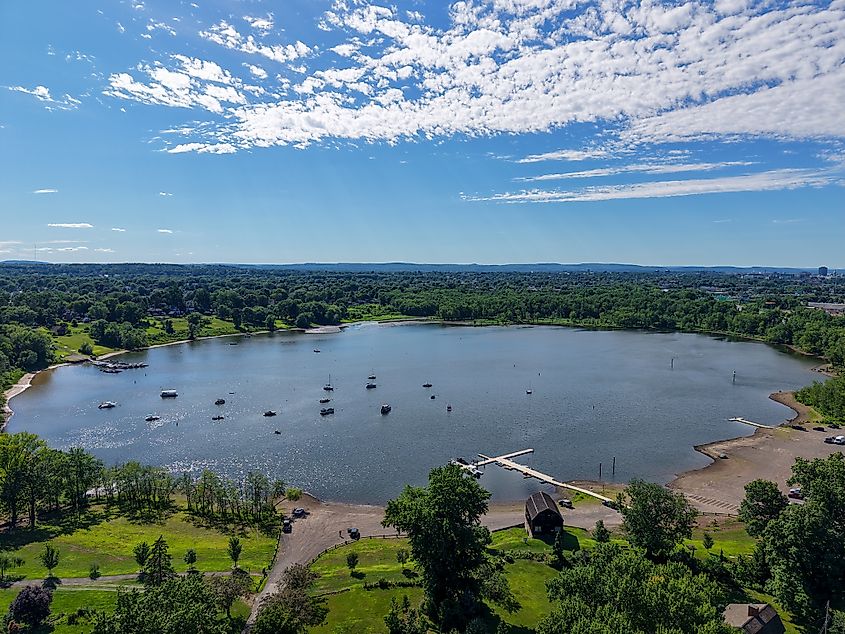 Aerial View of the historic Cove in Old Wethersfield, Connecticut
