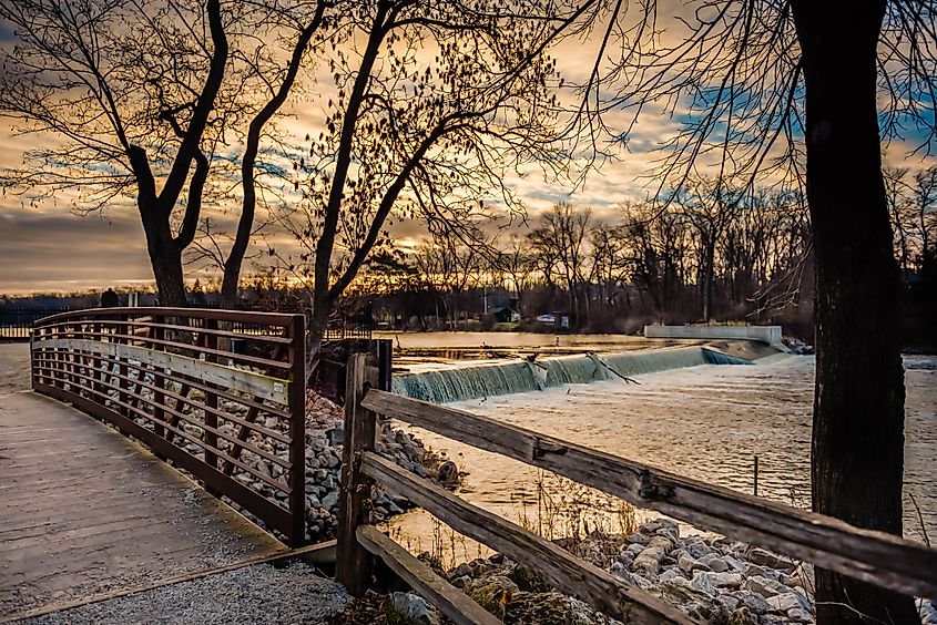 The Thiensville Dam in Thiensville Wisconsin during sunrise