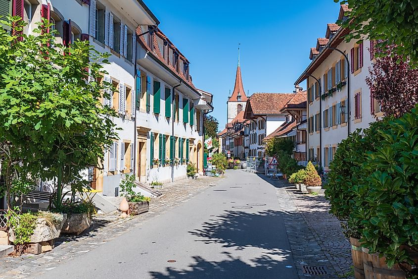 Historic buildings of Murten, Switzerland.