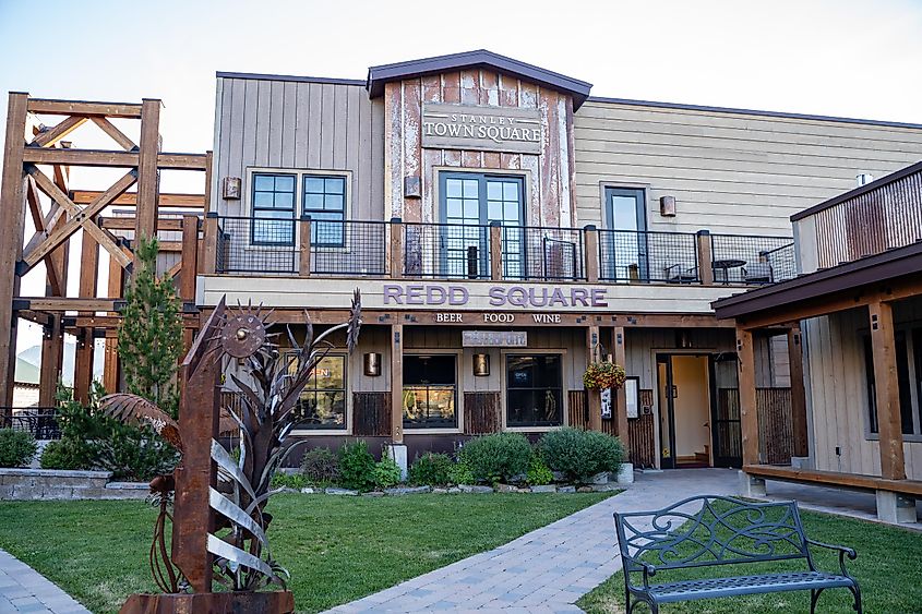 Exterior of the Stanley Town Square, a public space with restaurants and shopping, via melissamn / Shutterstock.com