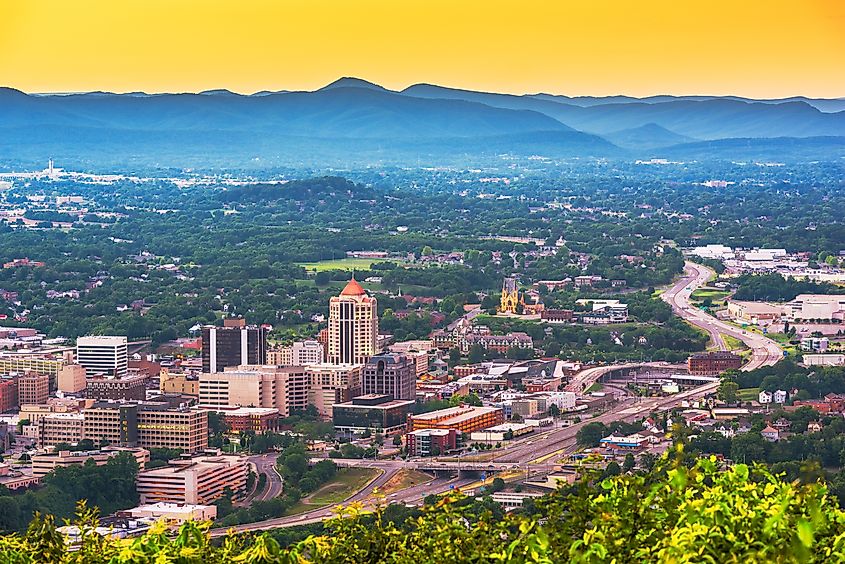The skyline of Roanoke in Virginia.