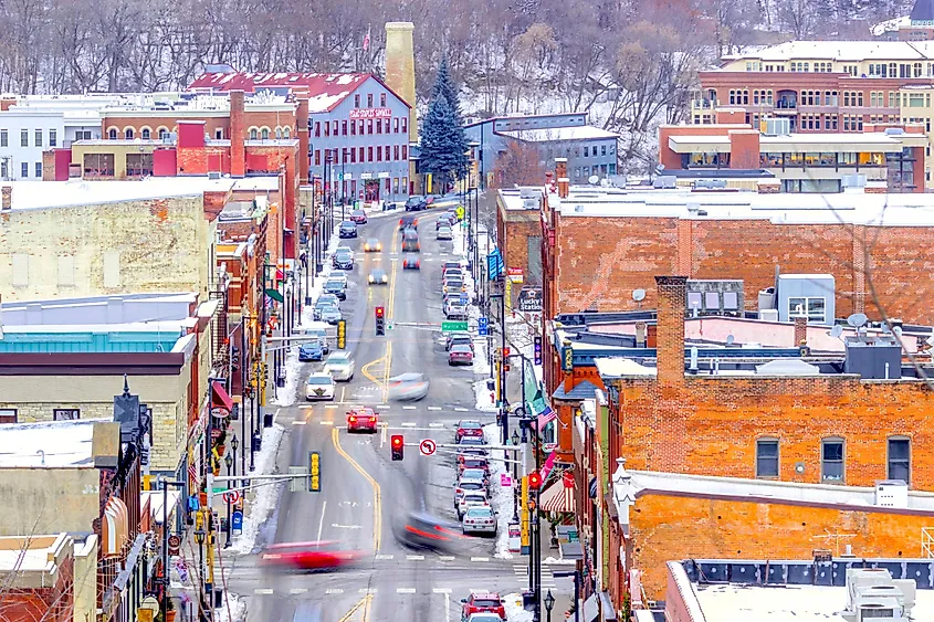 Main Street in Stillwater, Minnesota, in winter.