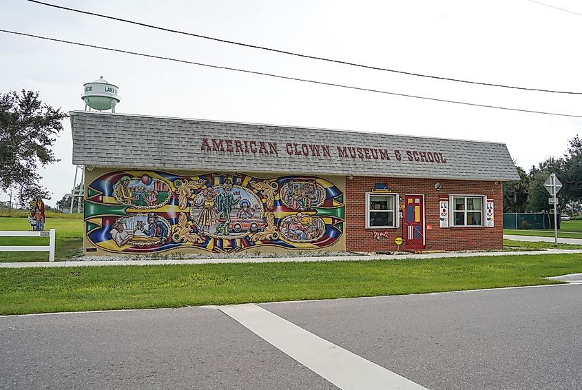 Lake Placid, FL USA - October 13, 2023: American Clown Museum and School Mural.