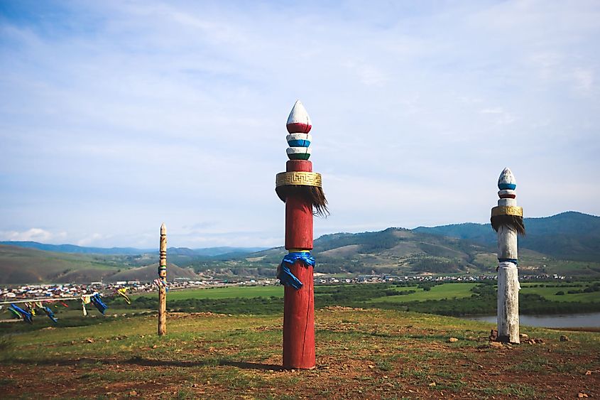 Mongolian style hitches on the banks of Selenga River, Russia