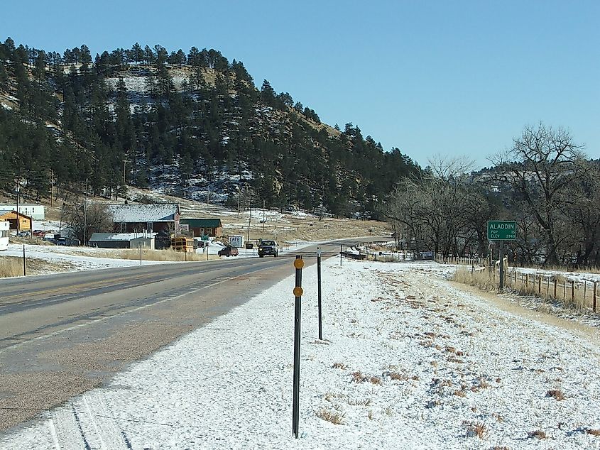 Winter scene in Aladdin, Wyoming.