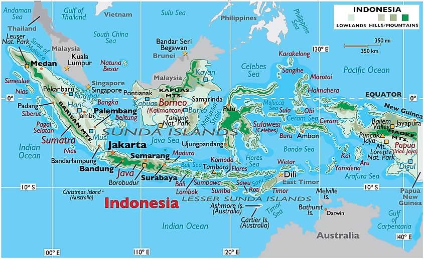 Physical map of Indonesia