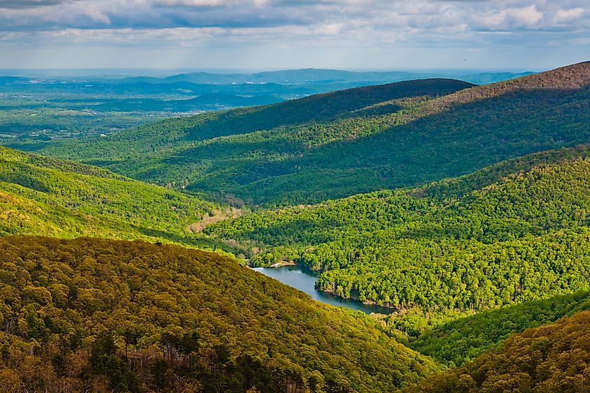 View of the Charlottesville Reservoir from Skyline Drive in Shenandoah National Park, Virginia.