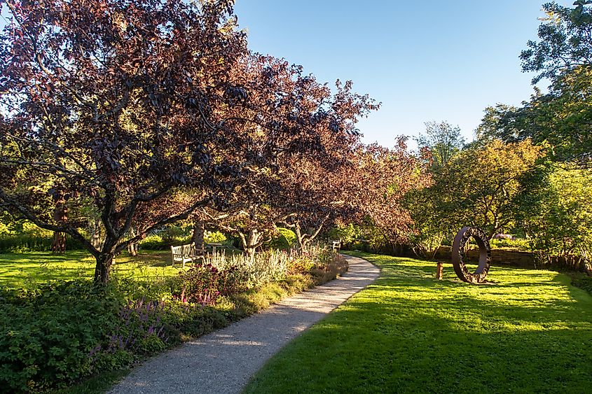 View of a pathway in the Métis gardens (Reford gardens) at Métis-sur-mer, Canada