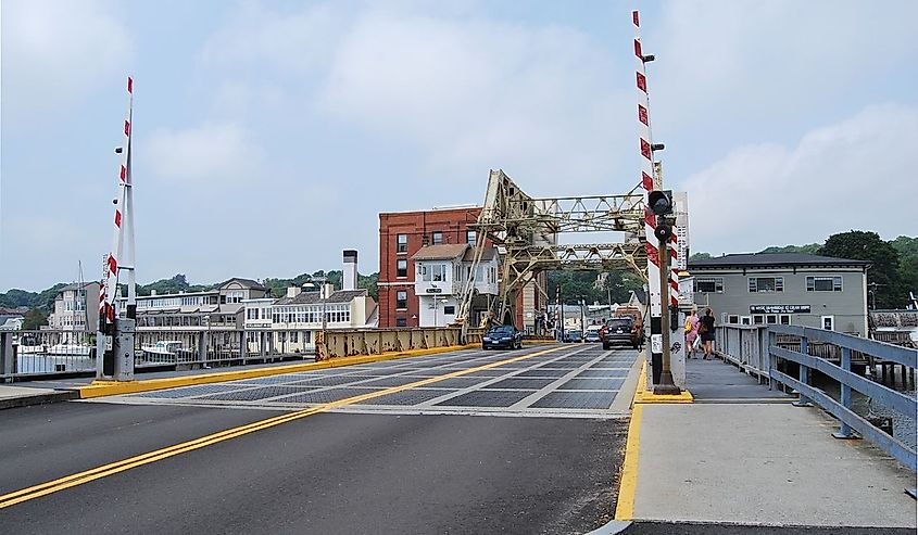 The Mystic River Bascule Bridge in Mystic, Connecticut, carrying U.S. Route 1 over the Mystic River.