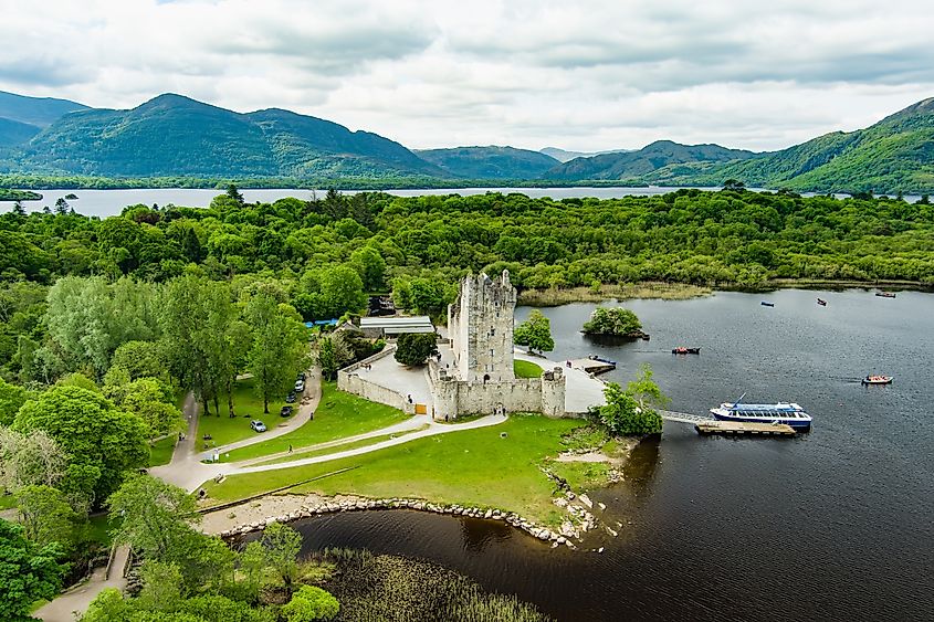 Aerial view of the Ross Castle, Ireland.