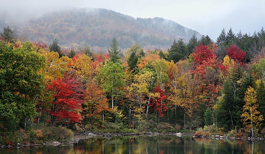 A foggy autumn morning on Tupper Lake, Adirondack Mountains,