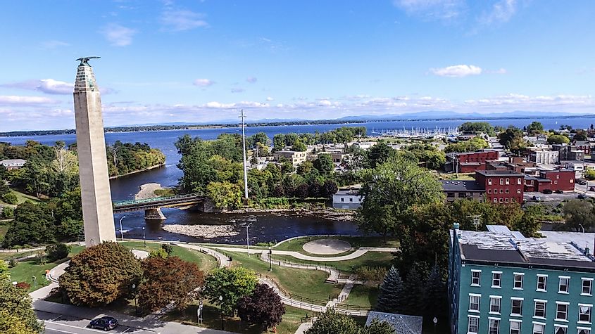 Aerial view of the monument in Plattsburgh, New York.