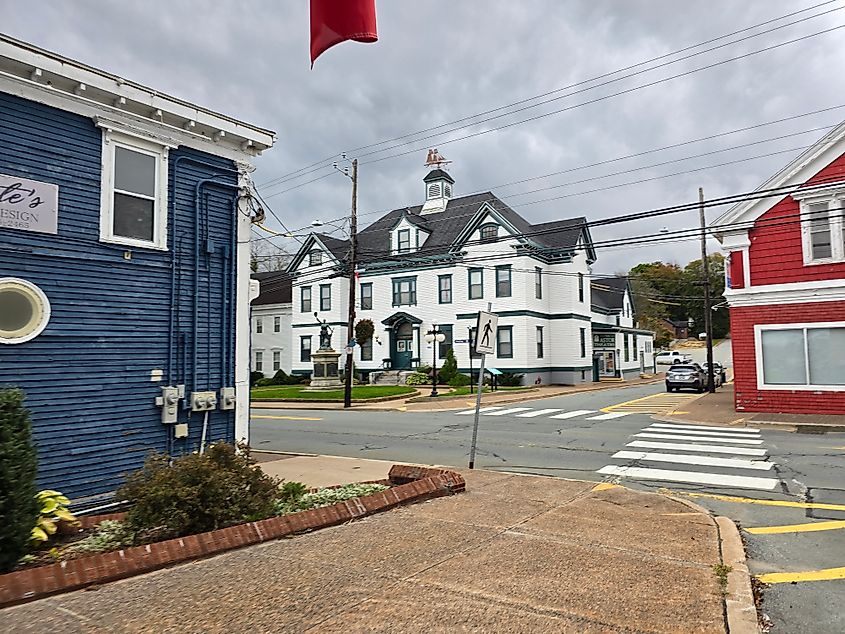A view of town hall and the Astor Theatre building in Liverpool, Nova Scotia.