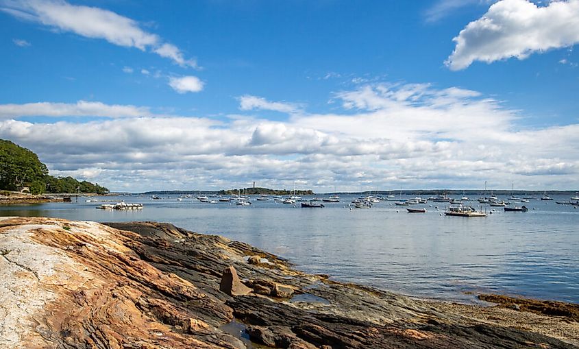 Beach view in Falmouth, Maine, via