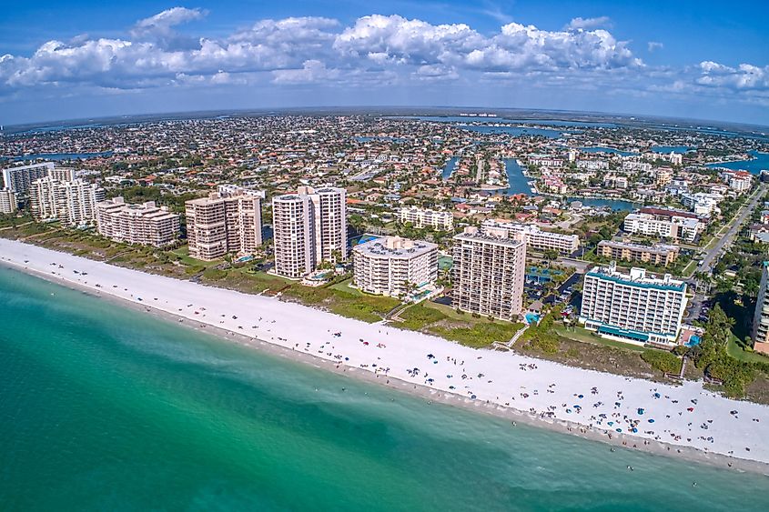 Aerial view of Marco Island, a popular tourist town in Florida