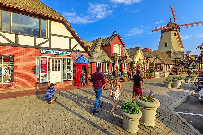 The charming Main Street of Solvang, California