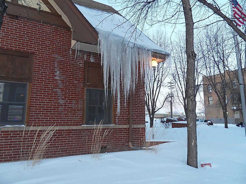 Large Winter Icicles in Grand Forks, North Dakota