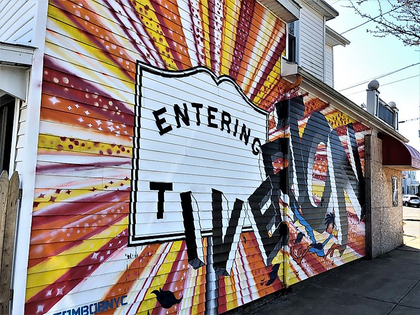 Entering Tiverton mural on Main Road in Tiverton, Rhode Island.