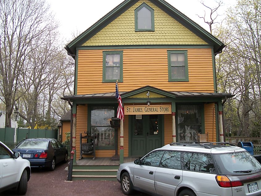 The St. James General Store, a contributing property to the Saint James District in Saint James, New York