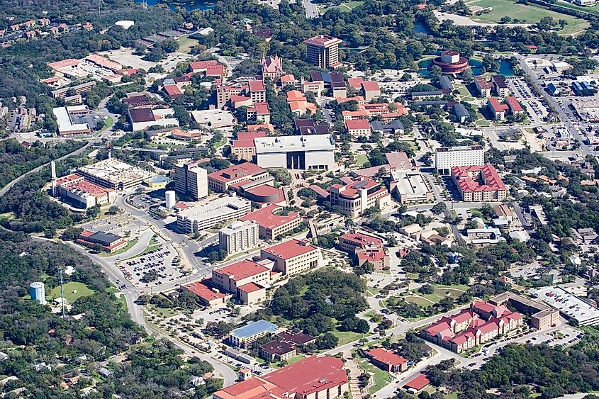 Aerial view of TXST campus in 2009