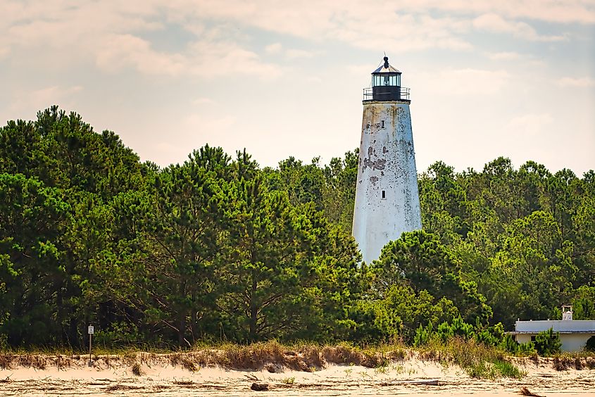 The Georgetown lighthouse on North Island at the end of Winyah bay near Georgetown, South Carolina