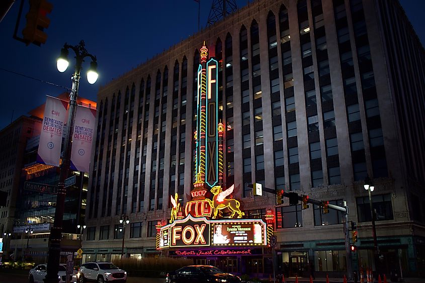 Detroit's Fox Theatre marquee. Via Shutterstock / Linda Parton