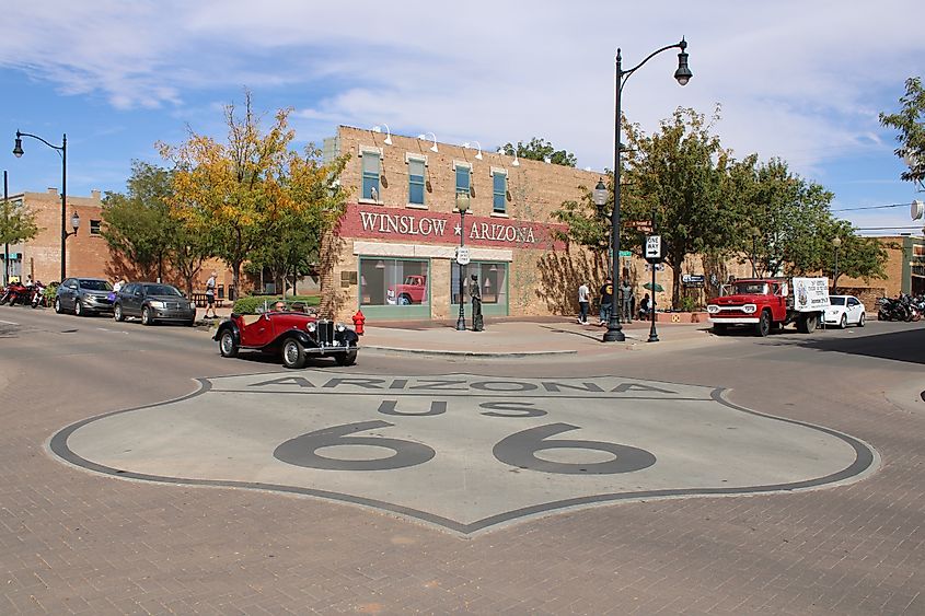 Biggest old route 66 sign in the streets of Winslow, Arizona