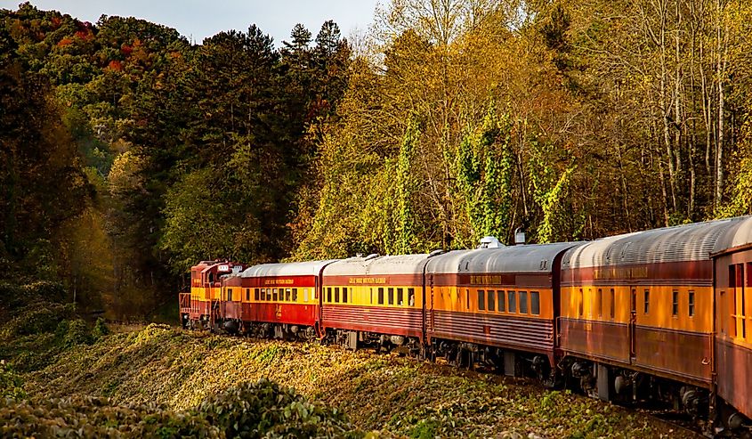 The Great Smoky Mountains Railroad train in Bryson City, North Carolina