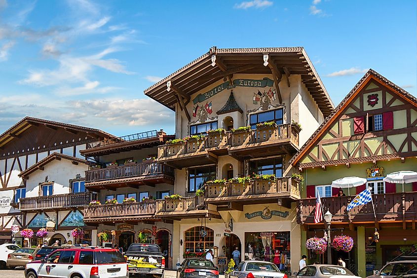  One of the picturesque Bavarian themed buildings in the town of Leavenworth, Washington, USA. Editorial credit: Kirk Fisher / Shutterstock.com