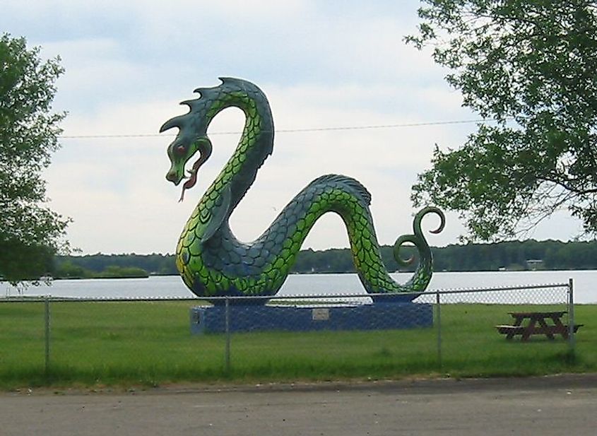 This serpent, on the edge of Serpent Lake, welcomes visitors to Crosby, Minnesota.