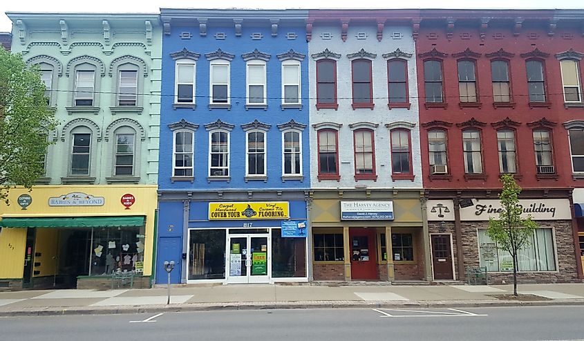 Colorful buildings on Main Street Honesdale, Pennsylvania