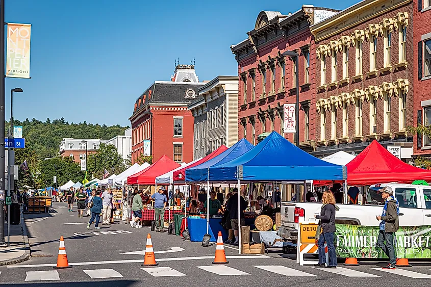 Summer Farmers Market in Montpelier, Vermont. 