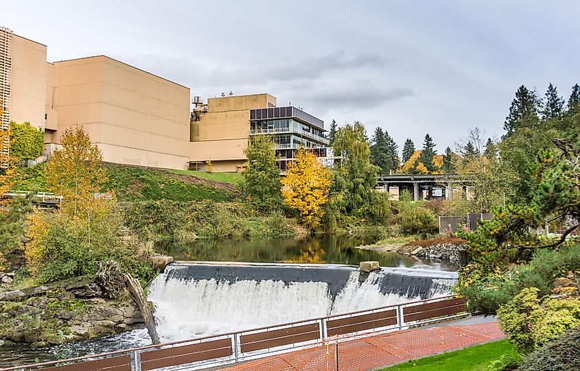 The stunning Tumwater Falls in Tumwater, Washington.