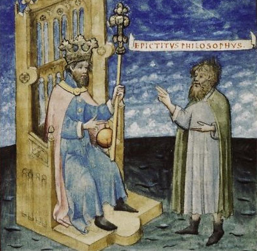 Hadrian and Epictetus, 15th century manuscript, Bodleian library