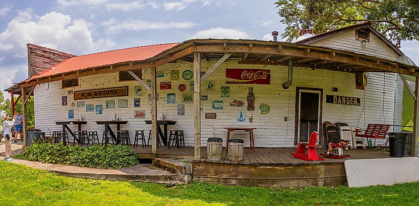 Panorama image of the side of the R.M. Brooks General Store building.