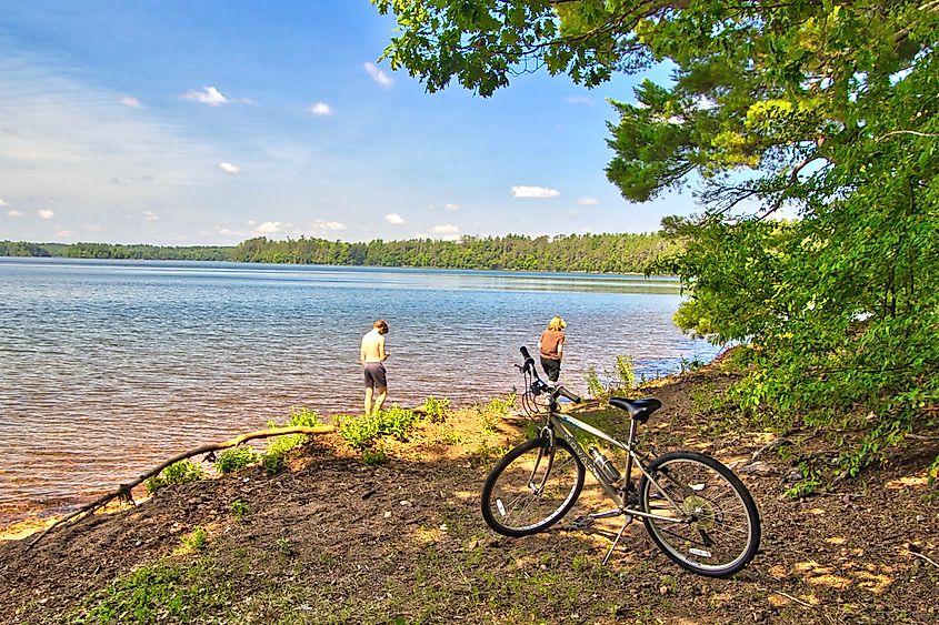 Trout Lake, on a summer day along the Heart of Vilas County Trail near Boulder Junction, WI.