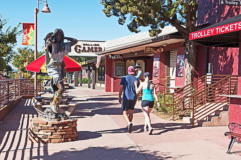 Tourists enjoy the downtown area of Sedona, Arizona.