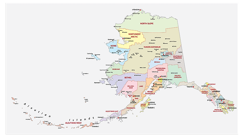 Map showing the boroughs of Alaska