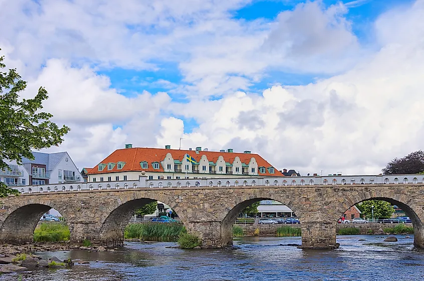 Falkenberg Bridge (Tullbron) across the Atran River in Falkenberg, Sweden.