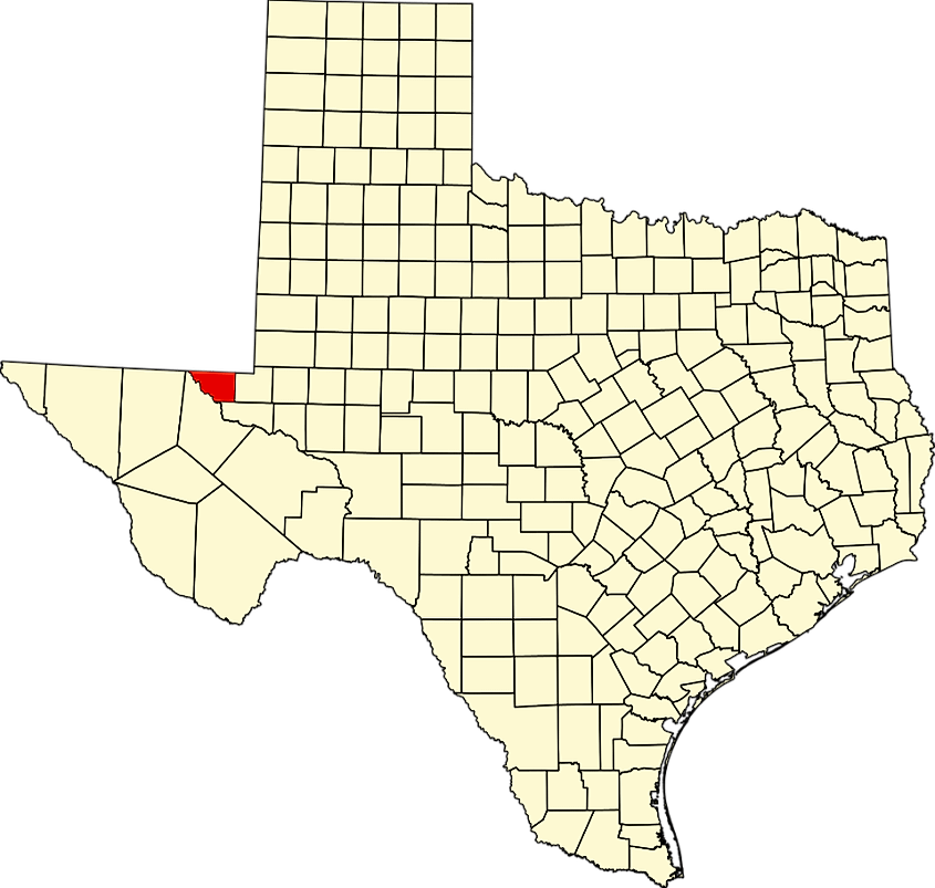 Locator map showing Loving County in Texas. Editorial credit: David Benbennick, Public Domain, https://commons.wikimedia.org/w/index.php?curid=573236