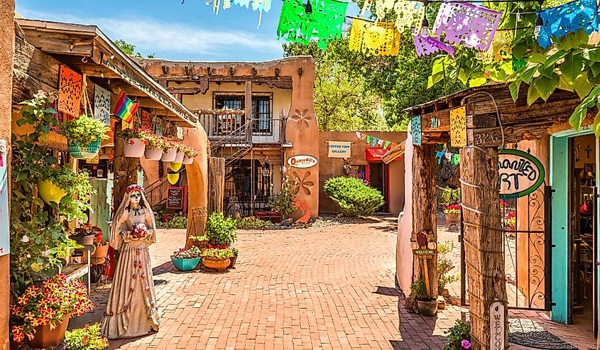 Old Town shops and restaurants in historic Albuquerque, New Mexico. Image credit Sean Pavone via Shutterstock