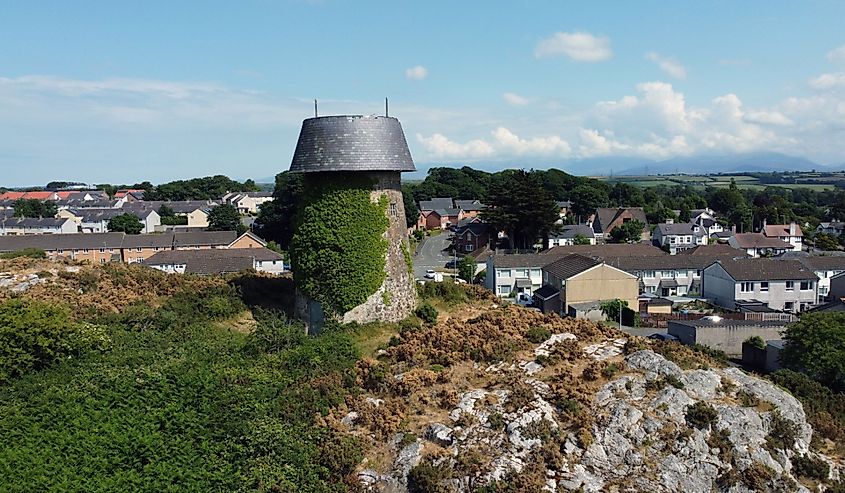 Llangefni windmill overlooking Welsh village
