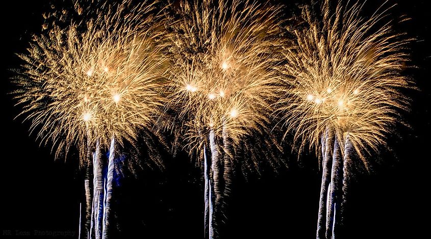 Panoramic of three shots taken back to back at Kaboom Town fireworks show