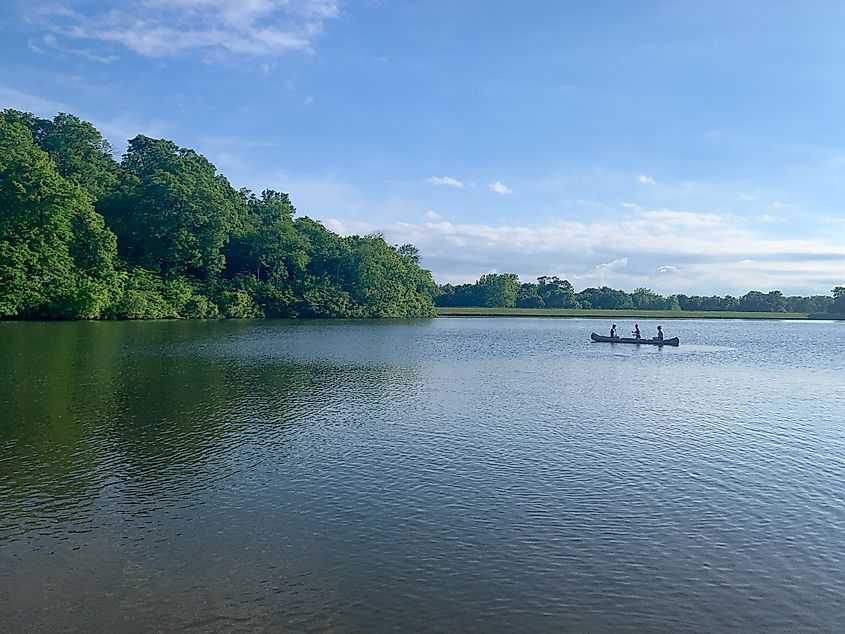 People boating on a lake near Perry, Kansas