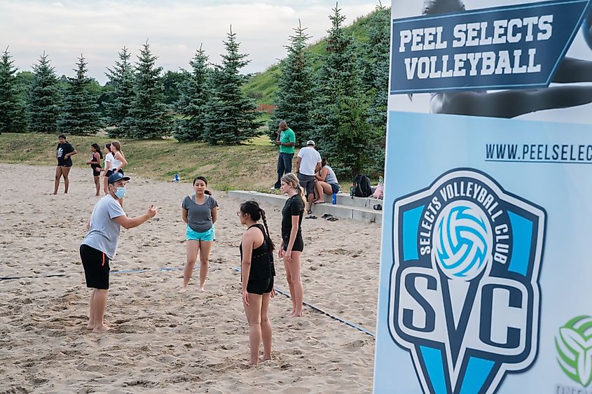 Volleyball players at Chinguacousy Park, Brampton, Canada