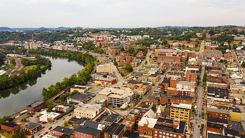 Aerial view of Morgantown, West Virginia.