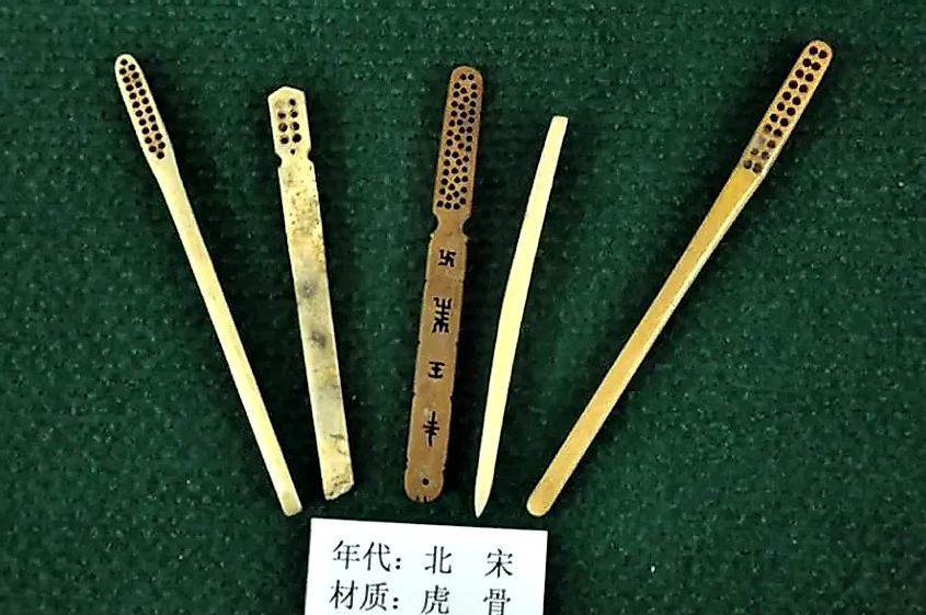 Toothbrushes made of animal bones used during the Song Dynasty's rule (960–1279).